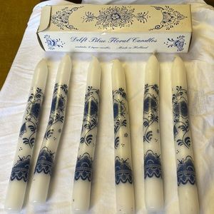 Delft Blue Floral 6 inch Candles set of 6 Taper Candles Vintage